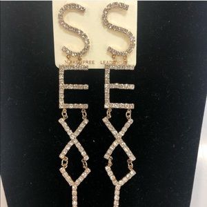 the sexy drop earrings in gold and rhinestone SOLD